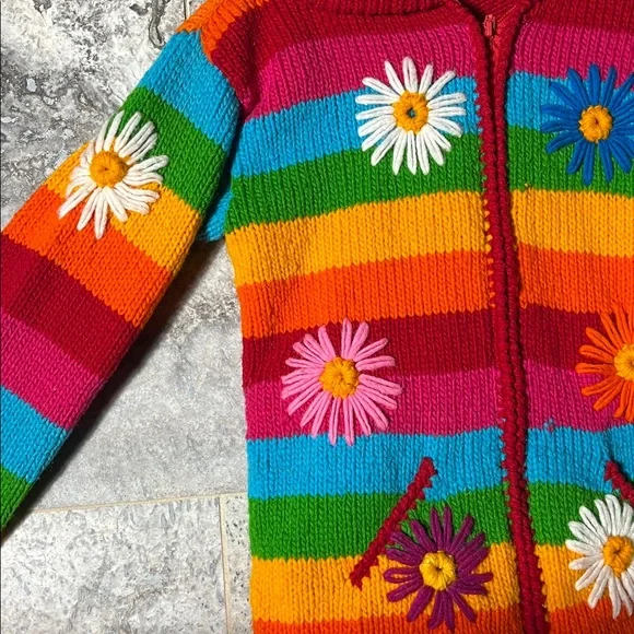 💥HP💥Handmade Rainbow Flower Sweater – Youth 10-12 Large – Multi - Picture 2 of 8